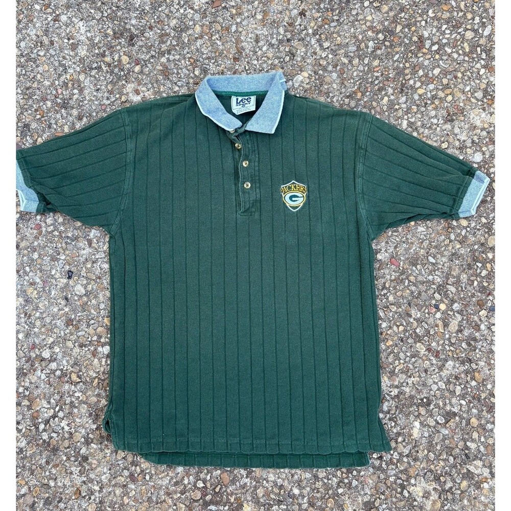 Vintage 90s Lee Sport Green Bay Packers Polo Shirt Mens XL Ribbed Knit